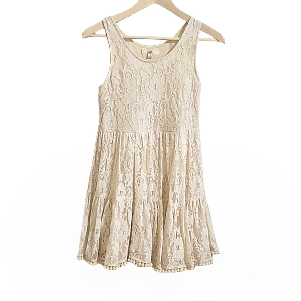 Ya Los Angeles Sleeveless Cream Crochet Lace Fit & Flare Boho Mini Dress Size S